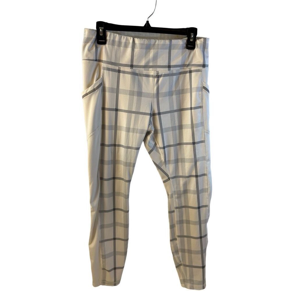 Avia large 12/14 leggings‎ white gray active pants plaid pockets